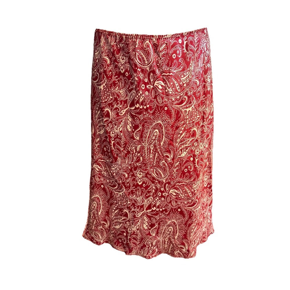 Banana Republic Paisley Print Silk Skirt Womens‎ Size 6 Red Ivory Holiday Classy